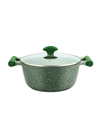 Buy Granite Non-Stick Aluminium Sauce Pan With Lid Green/Clear in UAE