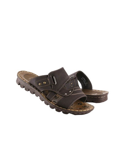 Buy Leather Flat Slip-On Plain/Basic Sandal Brown in Egypt