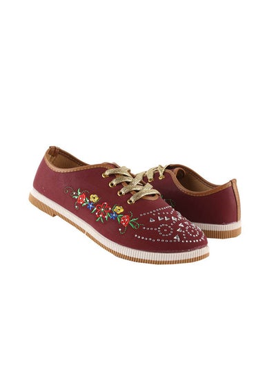 Buy Leather Flat Lace-Up Printed Sneakers Nbety in Egypt