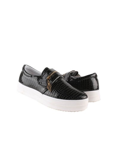 Buy Leather Low Heel Hook & Loop Plain/Basic Sneakers Black in Egypt