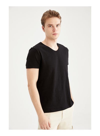 Buy Man Slim Fit V-Neck Short Sleeve T-Shirt Black in Egypt
