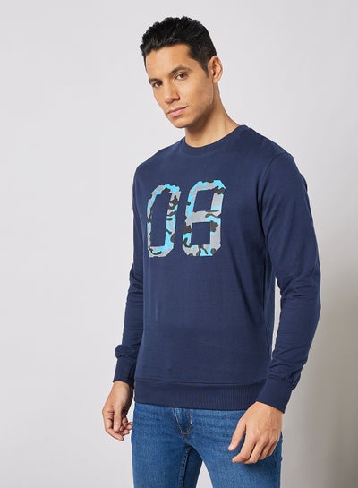 Buy Crew Neck Printed Sweatshirt Navy in UAE