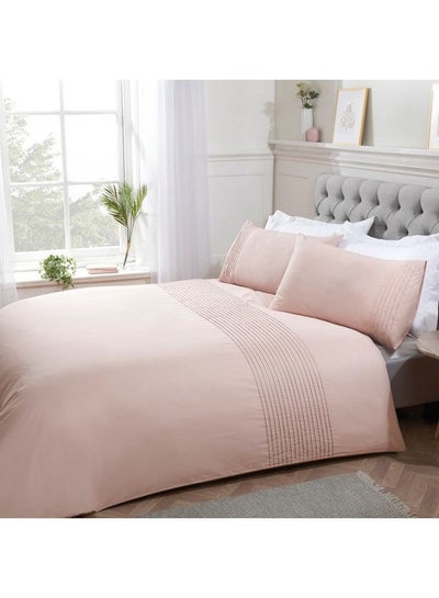 Buy 3-Piece Super Soft Smooth Pintuck Pleated Striped Panel Designed Reversible King Sized Duvet Cover Set Includes 1xDuvet Cover 220x230cm, 2xPillow Cases Cotton Blend Blush in UAE