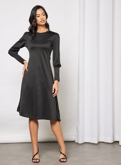 Buy Women Long Puff Sleeve Dress Black in Saudi Arabia