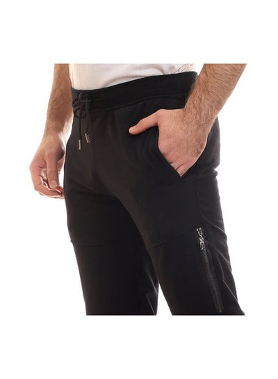 Buy Elastic Waist With  Sweatpants with side zipper Black in Egypt