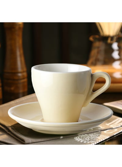Buy Glazed Coffee Cup And Dish Beige 12.5x12.5x10.5cm in UAE