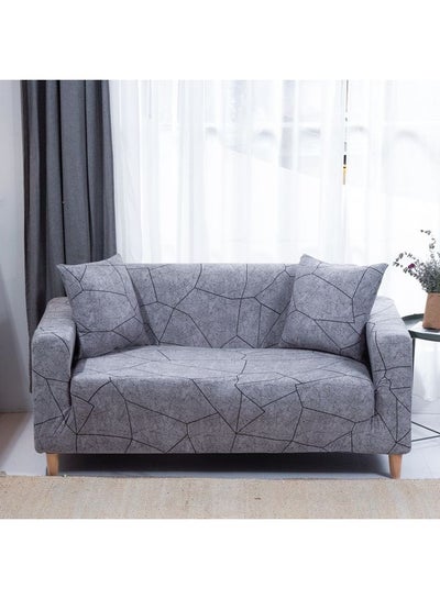 Buy 2-Seater Exquisitely Simple Line Designed Wrinkle-free Full Coverage Stretchable Sofa Slipcover With 1xCusion Cover Grey 190-230 cm in UAE