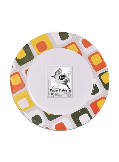 Buy 10 Piece Paper Plates Orange/Green/Yellow 23cm in UAE