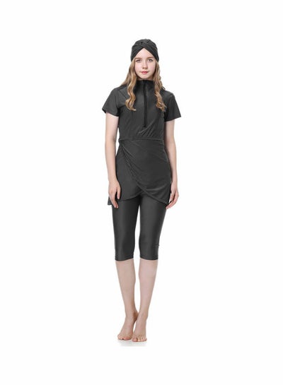 اشتري Classic Simple Design Short Sleeve Burkini Swimsuits Black في السعودية