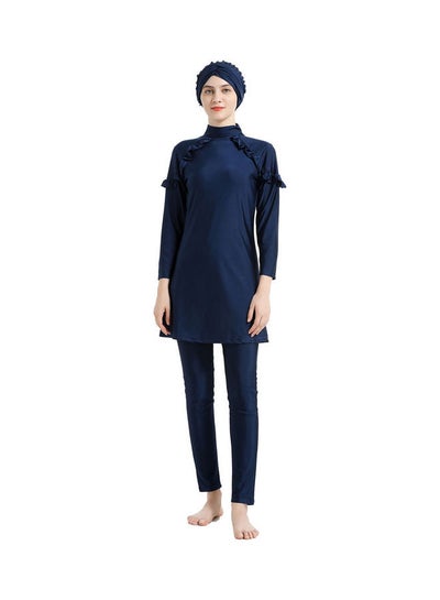 Buy Arab Islamic Full Length Solid Color Swimwear Set Dark Blue in Saudi Arabia