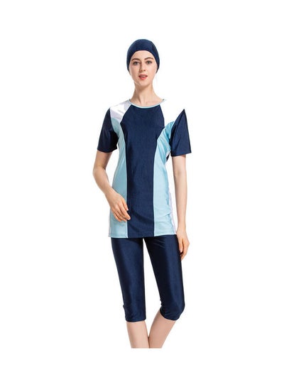 Buy Short Sleeve Panel Nylon Islamic Swimwear Dark Blue in Saudi Arabia