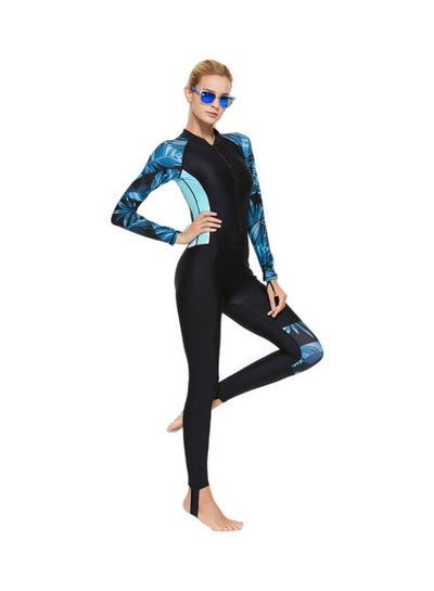 اشتري Long Sleeve Printed Zipper Closure Swimming One Piece Multicolour في السعودية