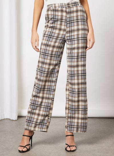 Buy Womens Irregular Check Wide Leg Pant Multicolour in Saudi Arabia