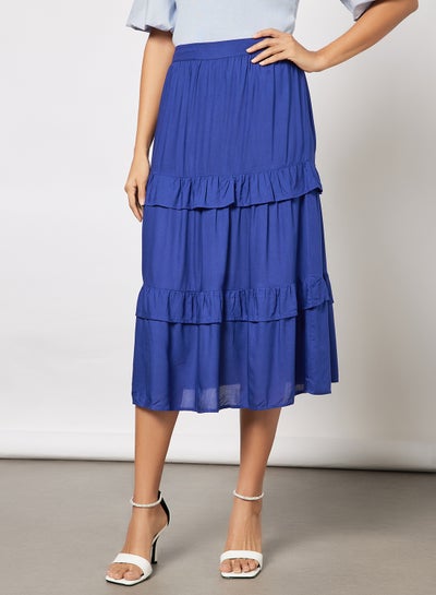 Buy Women's Casual Tiered Ruffle Maxi Skirt Navy in Saudi Arabia