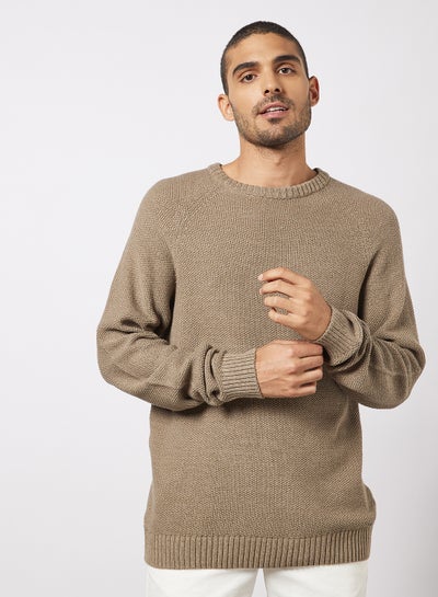 اشتري Ribbed Crew Sweater Brown في الامارات