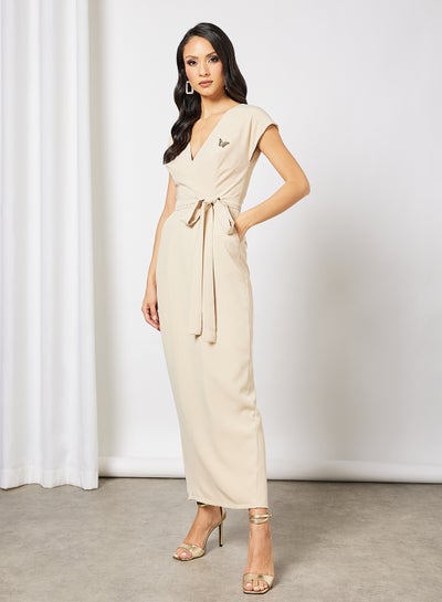 Short Sleeve Bardot Dress Beige price 