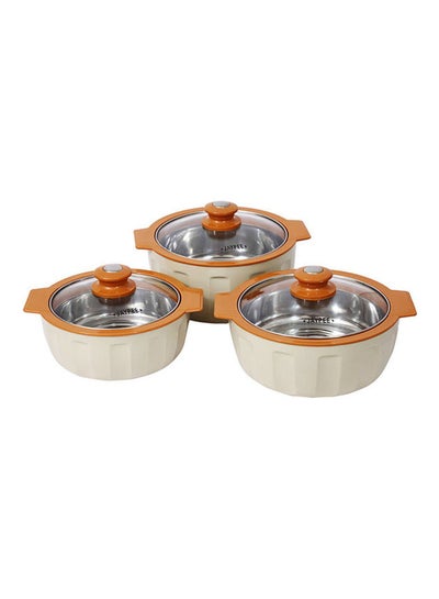 Buy 3-Piece Glamerole Casserole Set Ivory/Orange 1500ml in Saudi Arabia