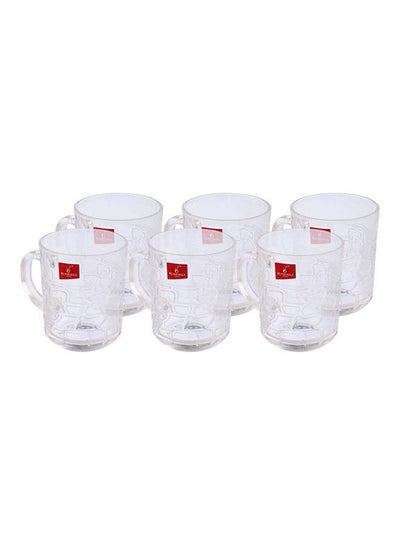 Buy Glass Patterned Tea Mug Set - 6 Pieces Clear 7x8.5cm in Egypt