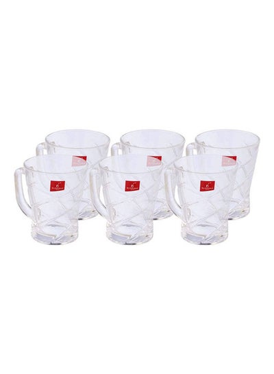 Buy Checkered Glass Tea Mug Set - 6 Pieces Clear 8x9.5cm in Egypt