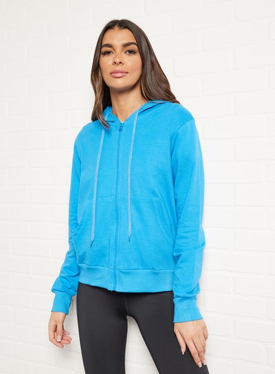 Buy Women Casual Hoodie with zipper and side pockets Ibiza Blue in Saudi Arabia