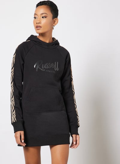 Buy Tape Detail Hoodie Dress Black in UAE