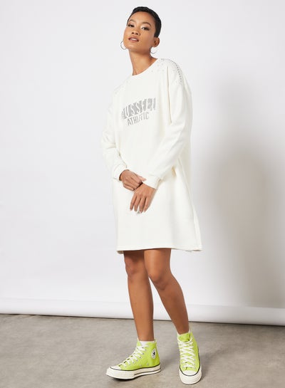 Buy Logo Embellished Sweatshirt Dress Ivory in UAE