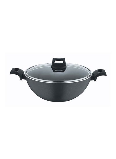 Buy Non-Stick Kadai & Wok Pan with Glass Lid and 5 Layer PTFE Non-Stick Spray Coating BXSKP26BME Black in UAE