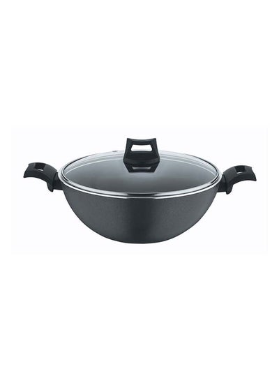 Buy Non-Stick Kadai & Wok Pan with Glass Lid and 5 Layer PTFE Non-Stick Spray Coating BXSKP26BME Black in Saudi Arabia