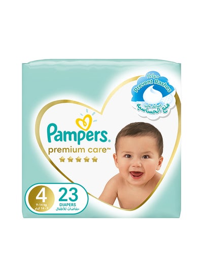 Buy Premium Care Taped Baby Diapers, Size 4, 9-14 kg,  Softest Absorption for Ultimate Skin Protection, 23 Count in UAE