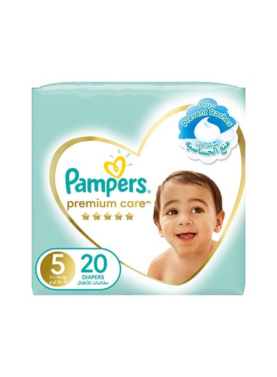 Buy Premium Care Taped Baby Diapers, Size 5, 11-16kg,  Softest Absorption for Ultimate Skin Protection, 20 Count in UAE