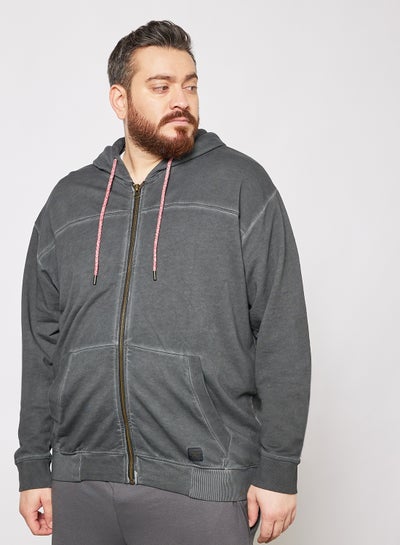 Buy Plus Size Zip-Through Hoodie Charcoal in UAE