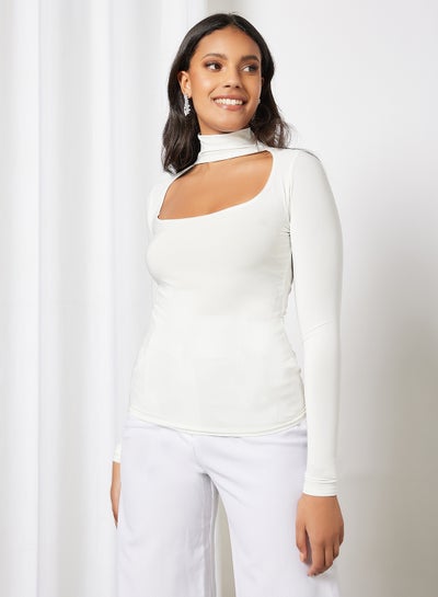 Buy High-Neck Cutaway Top White in Saudi Arabia