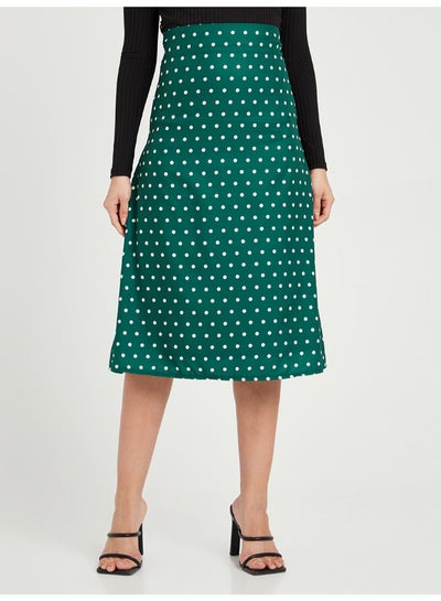 Buy Polka Dot Print Woven A-Line Midi Skirt Green/White in Saudi Arabia