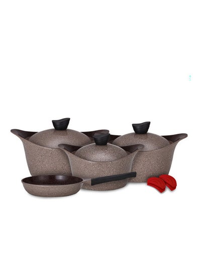 اشتري 9-Piece Granite Cookware Set Brown 26cm في السعودية