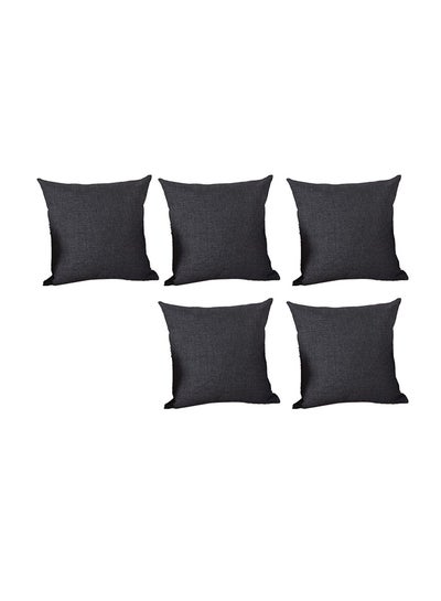 Buy 5-Piece Solid Pattern Decorative Pillow linen Black 45x45cm in Saudi Arabia