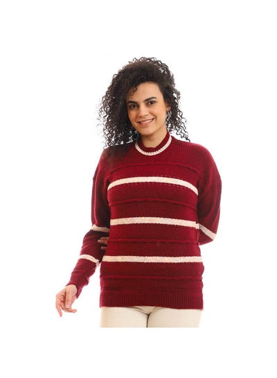 Buy Casual Colour Blocked High Neck Long Sleeve  pullover Maroon in Egypt