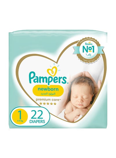 Buy Premium Care Newborn Taped Diapers, Size 1, 2-5kg,  Softest Absorption for Ultimate Skin Protection, 22 Count in UAE