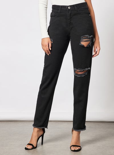 Buy Basic Distressed Jeans Black in UAE