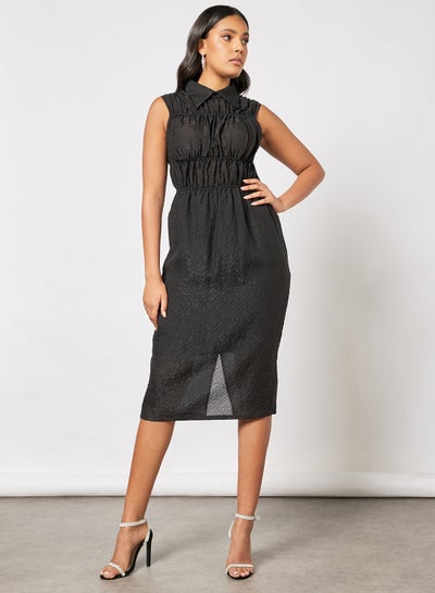 Buy Fluid Ruched Midi Dress Black in UAE