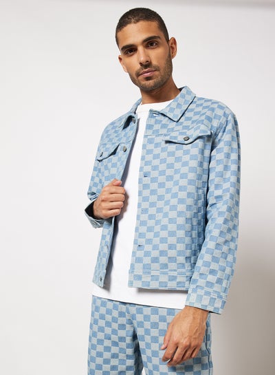 اشتري Checkerboard Denim Jacket أزرق في السعودية