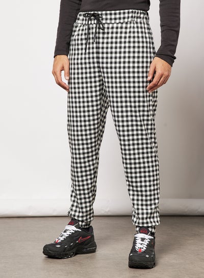 Buy Gingham Print Joggers Black in Saudi Arabia