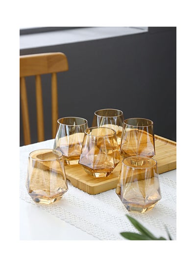 Buy 6-Piece Hexagonal Low Glass Water Cup Brown 9.2x9.3x6.6cm in Saudi Arabia