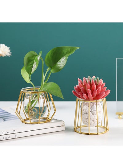 Buy Flower Vase with Metal Rack Stand Gold/Clear 4x8x11cm in Saudi Arabia