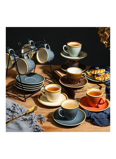 Buy 6-Piece Coffee/Tea Ceramic Cup and Saucer Set Multicolour 6 x 80ml in UAE