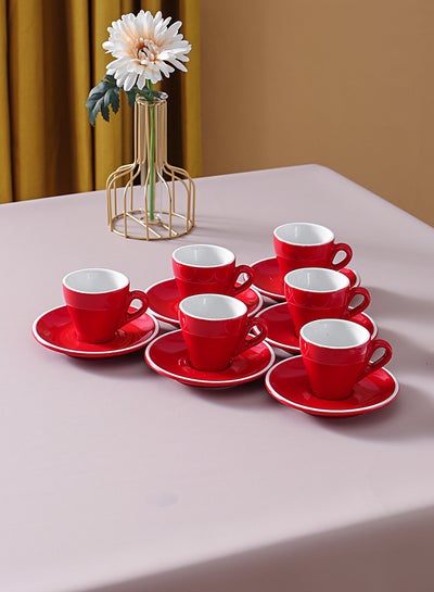 Buy 12-Piece Coffee Cup And Saucer Set Red 9.7x7.6x7.8cm in UAE