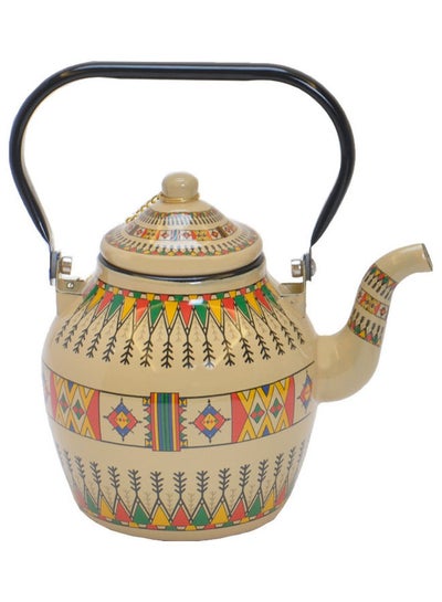 Buy Traditional Design Enamel Tea Kettle Beige/Green/Yellow 2.3Liters in Saudi Arabia