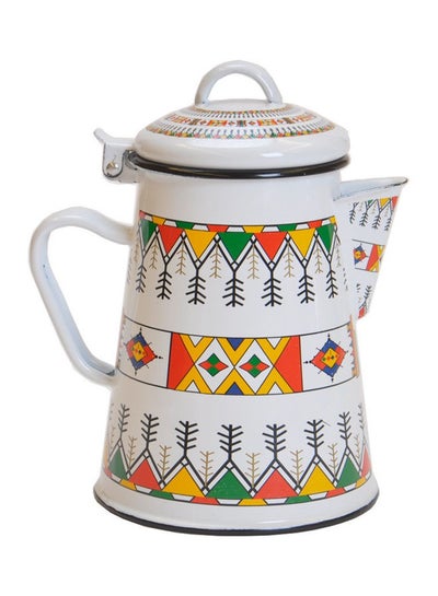 Buy Traditional Design Enamel Milk Jug White/Green/Yellow 1.8Liters in Saudi Arabia