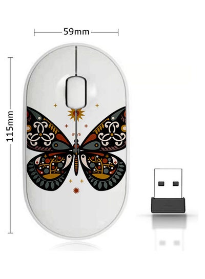 اشتري Wireless Mouse - Bohemian Butterfly Black/Orange في السعودية