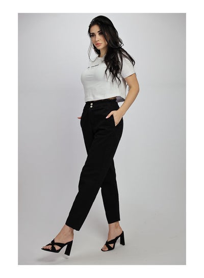 اشتري Casual Plain Basic High-Rise Denim Jeans Black في مصر