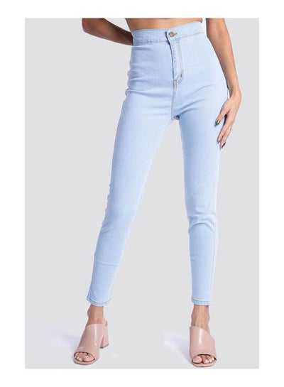 Buy Casual Plain Basic High-Rise Denim Jeans Ice in Egypt